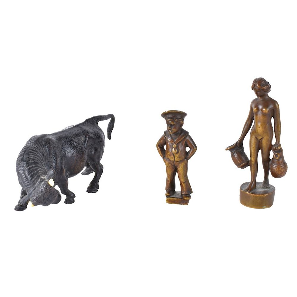 Appraisal: Three Bronze Sculptures Three Art Nouveau Miniature Bronze Sculptures Two