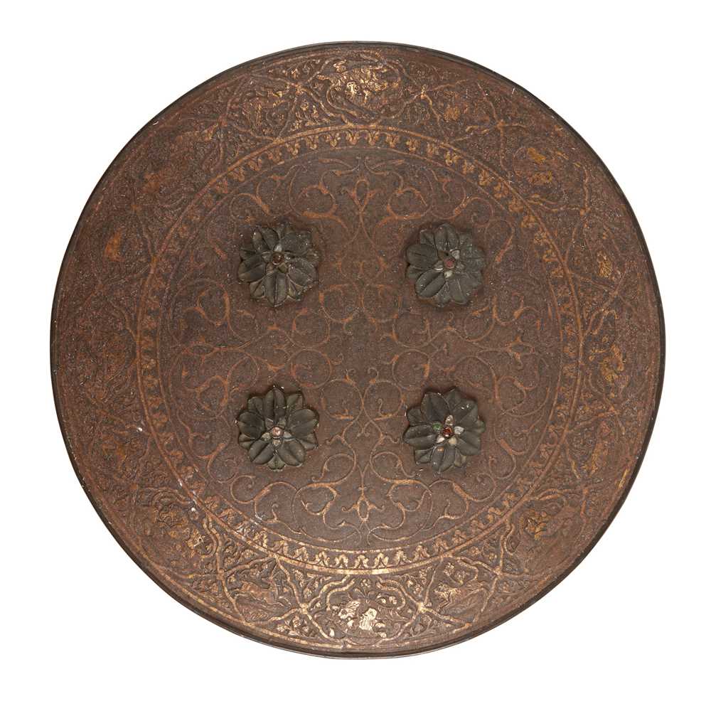 Appraisal: AN INDIAN GOLD KOFTGARI STEEL DHAL SHIELD TH CENTURY With