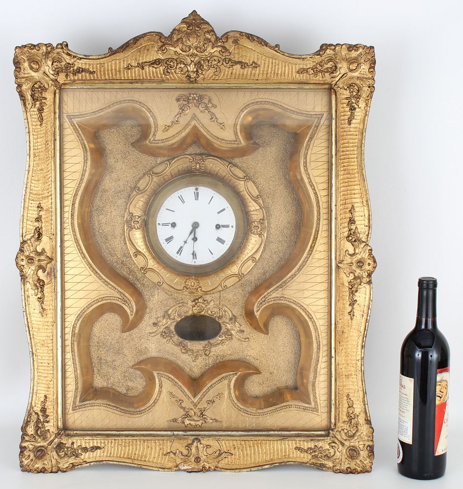 Appraisal: Antique Gilt Wall Clock Antique Gilt Wall Clock in shadow