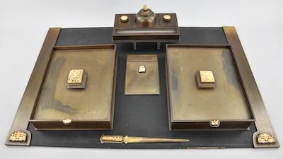 Appraisal: A Potter and Bentley Studios Desk Set The natural bronze