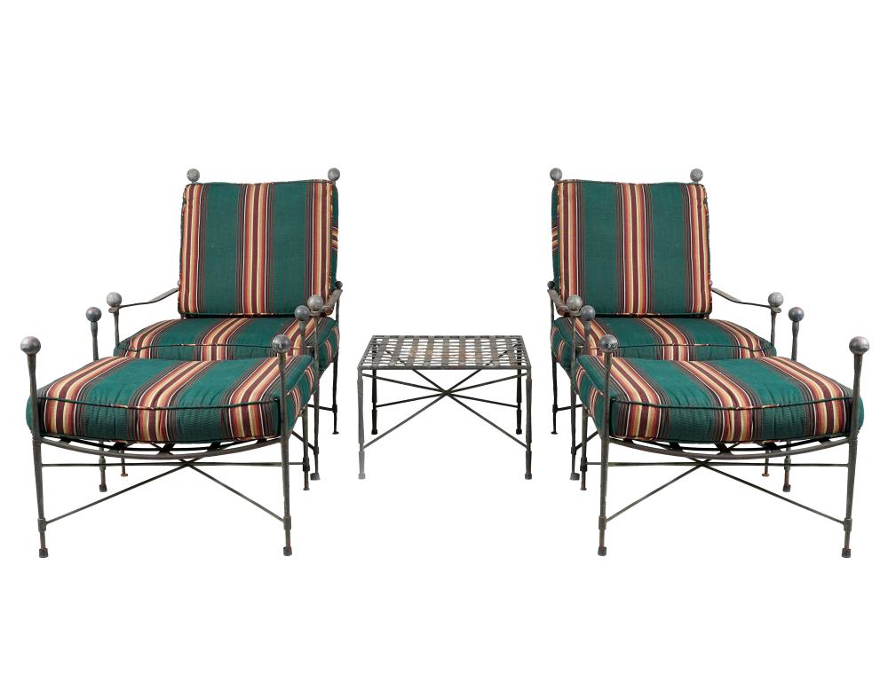 Appraisal: FIVE-PIECE IRON PATIO SETcomprising two arm chairs inches wide inches