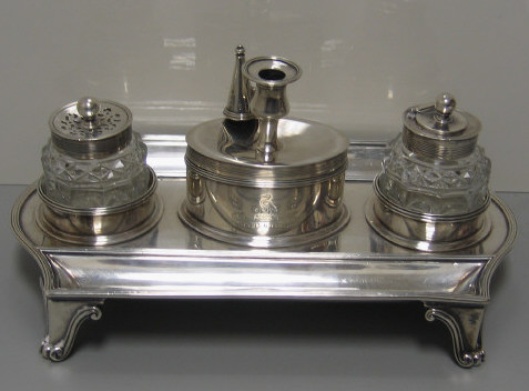 Appraisal: PAUL STORR LONDON Silver inkstand of shaped rectangular form with