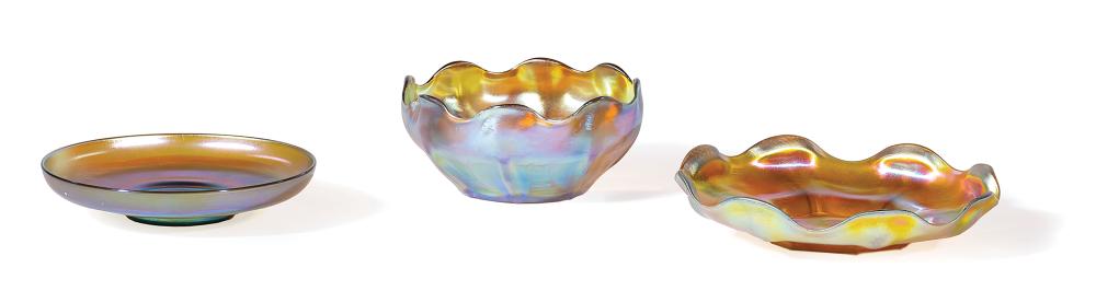 Appraisal: Tiffany Gold Favrile Glass Scalloped Bowl and Underplate early th