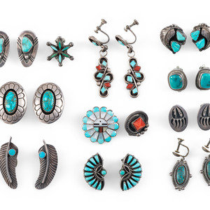 Appraisal: Group of Navajo and Zuni Clip and Screwback Earrings third