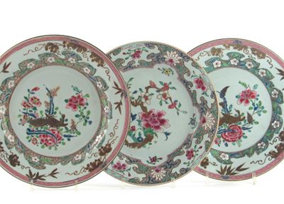 Appraisal: Three Chinese famille rose plates two painted with ducks the