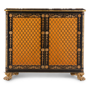 Appraisal: A Regency Style Parcel Gilt and Ebonized Penwork Cabinet Late