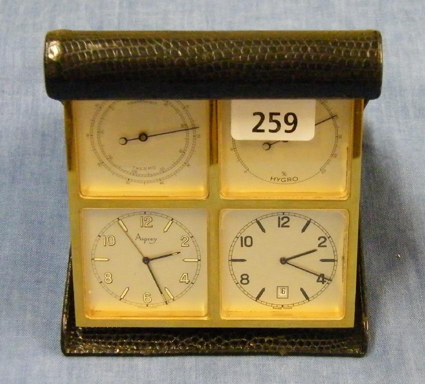 Appraisal: Asprey multi-dial folding travel clock with thermo and hydro dials