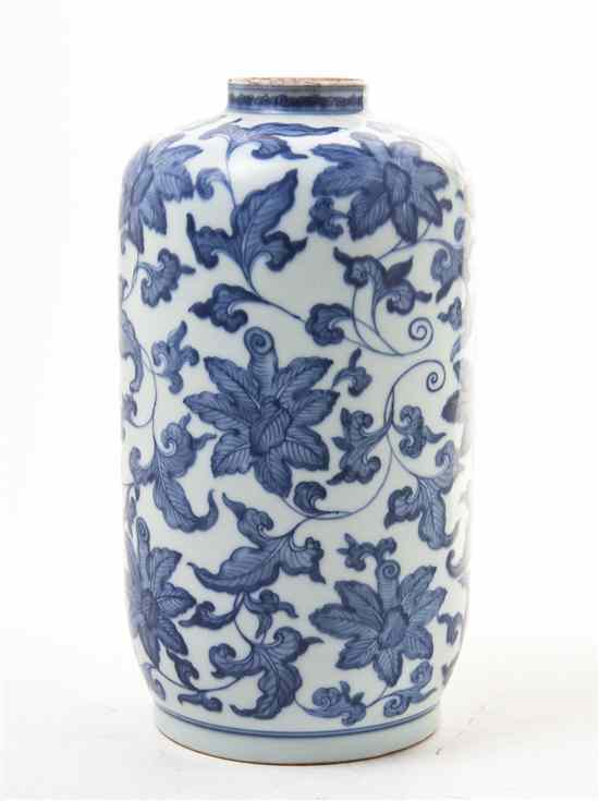 Appraisal: A Chinese Blue and White Vase of cylindrical form having