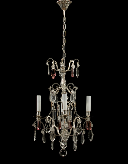 Appraisal: Chic French Silverplate Tiered Four-Light Chandelier of cage form in