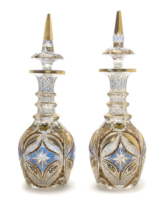 Appraisal: Sale Lot A Pair of Bohemian Enameled Cut Glass Decanters