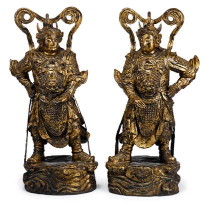 Appraisal: Pair of large and impressive Chinese gilt-metal Guardian figuresBoth standing