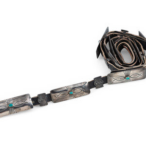 Appraisal: Petite Navajo Silver and Turquoise Concha Belt mid- th century