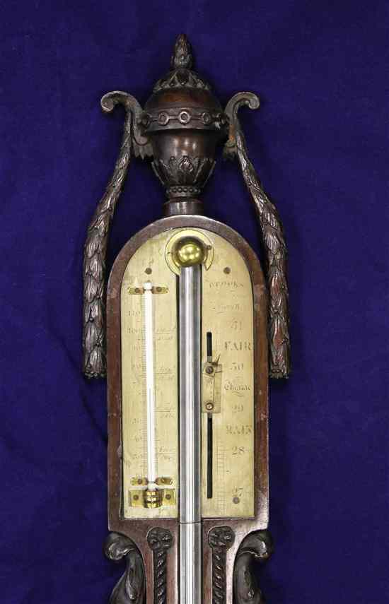 Appraisal: A George II style mahogany stick barometer with urn surmounted