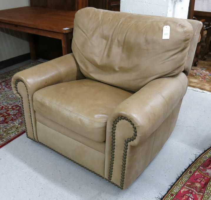 Appraisal: LEATHER SWIVEL ROCKER RECLINER unknown maker manufactured