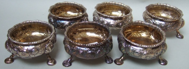 Appraisal: A set of six George II circular silver salts each