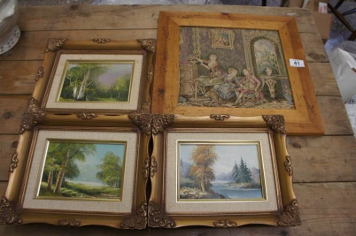 Appraisal: A Wooden Framed Tapestry and Three Gilt Framed Quality Oil