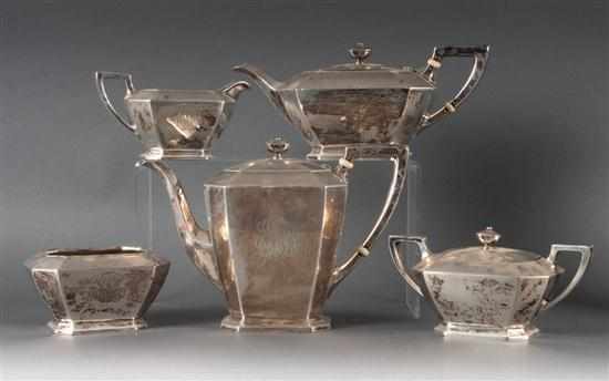 Appraisal: American sterling silver five-piece tea service Durgin early th century