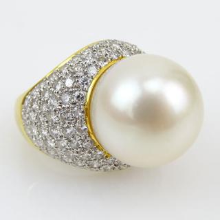 Appraisal: Vintage mm South Sea Pearl Approx Carat Pave Set Diamond