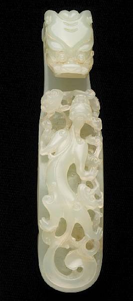 Appraisal: A white jade belt hook Qing Dynasty th th Century