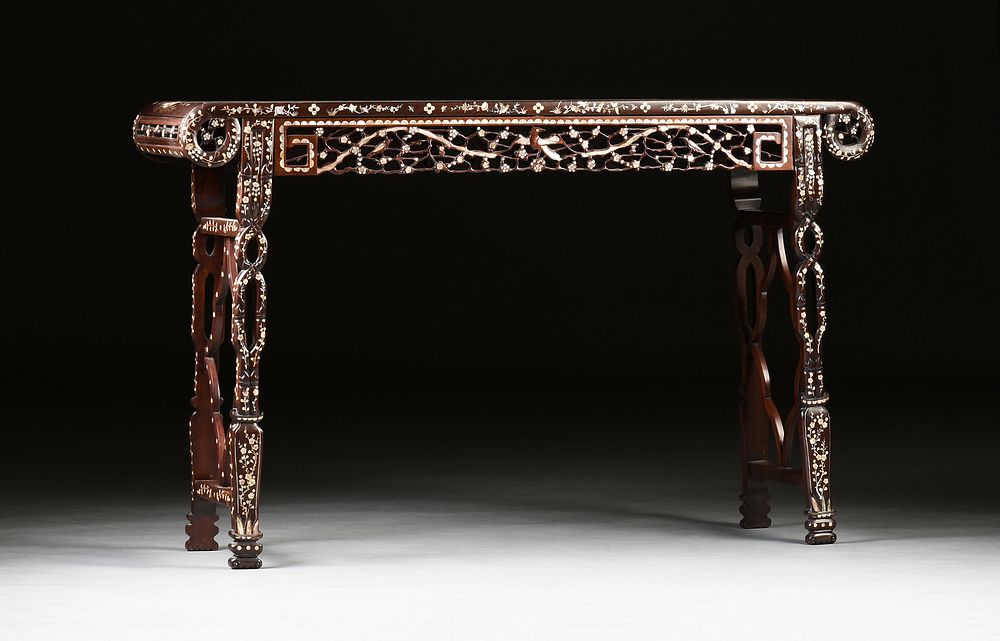 Appraisal: A CHINESE EXPORT MOTHER OF PEARL INLAID CARVED HARDWOOD ALTER