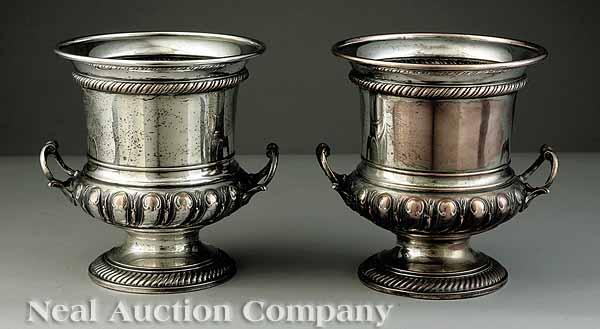 Appraisal: A Pair of Silverplate Wine Coolers two-handled campagna forms with