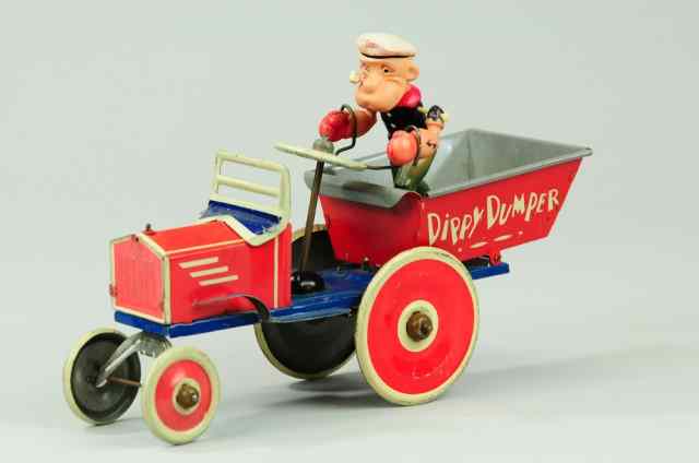 Appraisal: POPEYE DIPPY DUMPER Marx lithographed tin open dump truck features