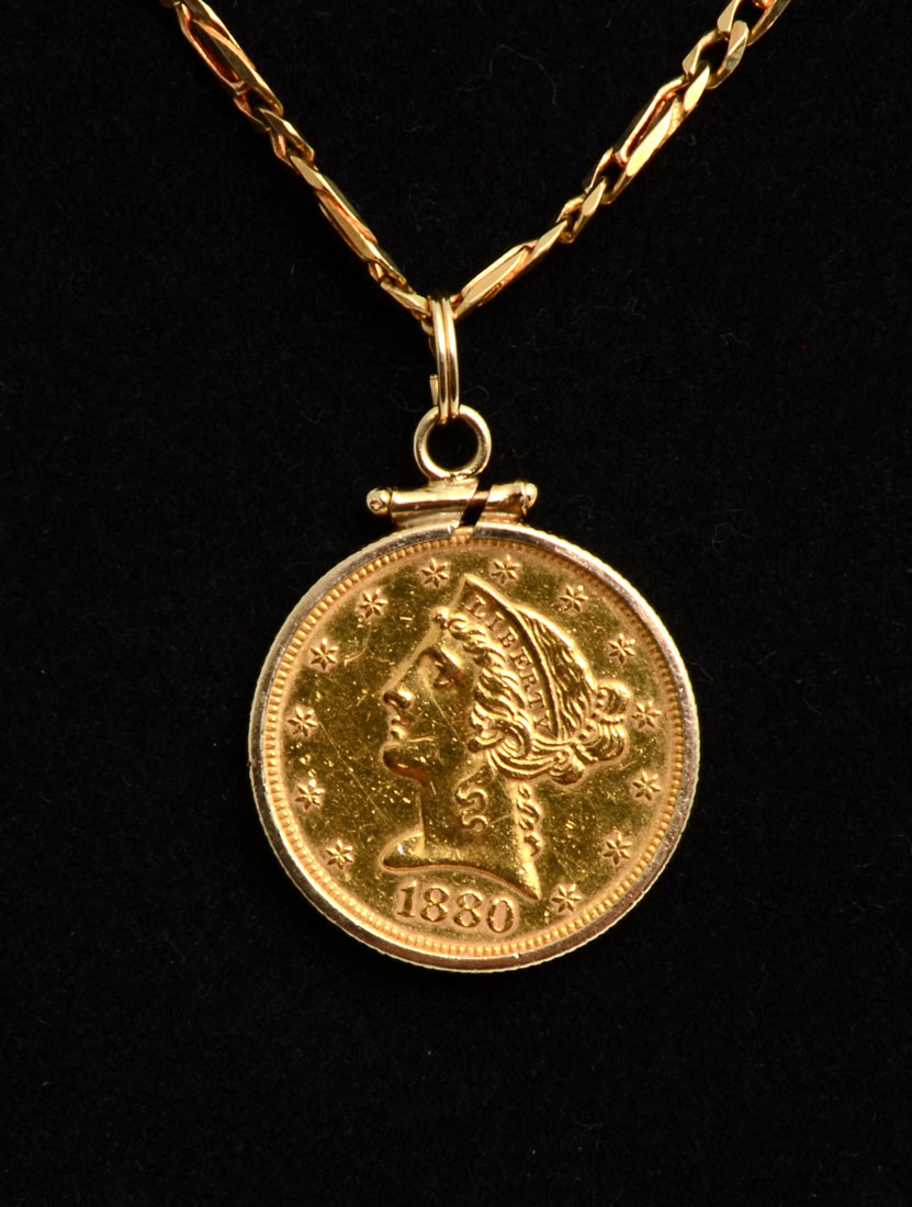 Appraisal: US HALF EAGLE GOLD COIN ON K CHAIN Ungraded bezel