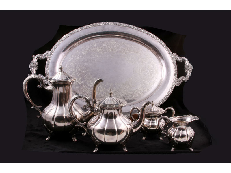 Appraisal: Japanese Silver Tea Coffee Service with Tray four piece service