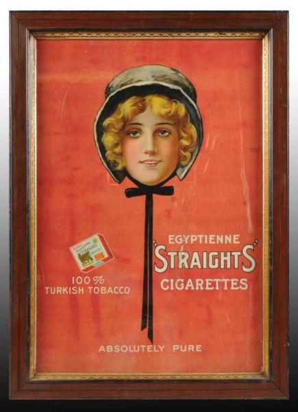 Appraisal: Cardboard Egyptienne Straights Cigarettes Poster Description Circa Framed under glass