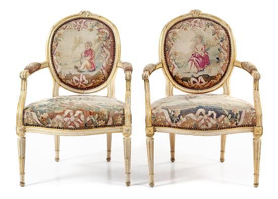 Appraisal: A Pair of Louis XV Painted Fauteuils Height inches A