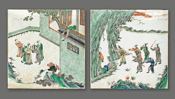 Appraisal: Two famille verte enameled porcelain tiles Kangxi Period Each of