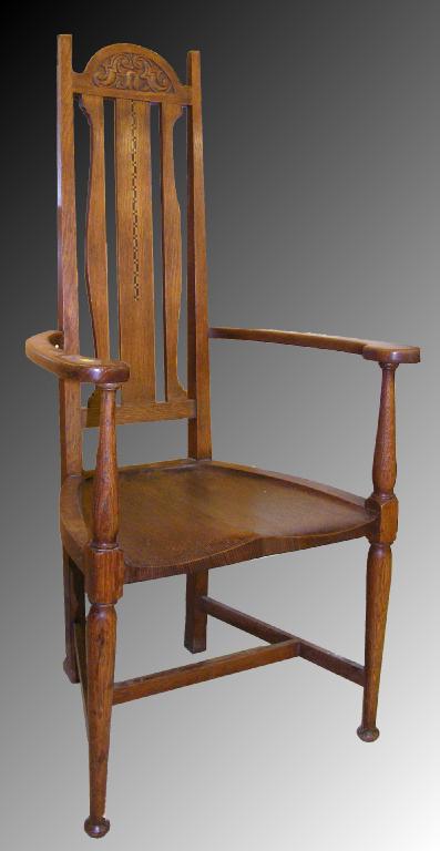 Appraisal: Arts Crafts open armchair the high back with an arched