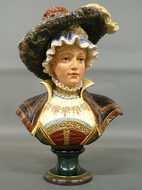 Appraisal: - Victorian majolica bust of a woman with a feathered