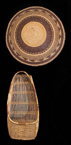 Appraisal: Two California basketry items Including a Pomo twined tray woven