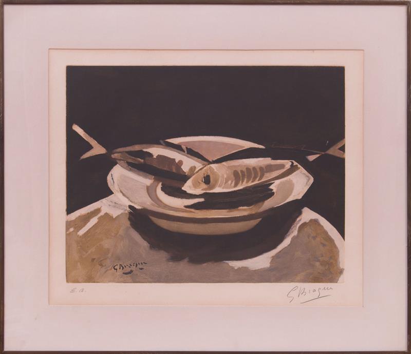 Appraisal: AFTER GEORGES BRAQUE - LES POISSONS Aquatint in colors on