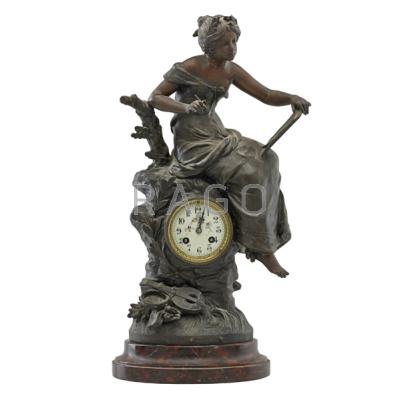 Appraisal: FRENCH FIGURAL CLOCK Meditation by Moreau white metal on marble