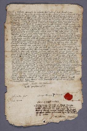 Appraisal: PLYMOUTH COLONY THREE TH CENTURY LAND DOCUMENTS Plymouth Colony -