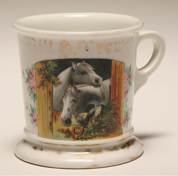 Appraisal: Occupational shaving mug Two Horses in Stable Gilt trim Limoges