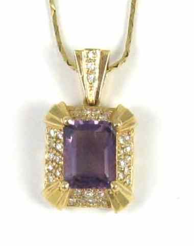 Appraisal: AMETHYST AND DIAMOND PENDANT NECKLACE the pendant is suspended on