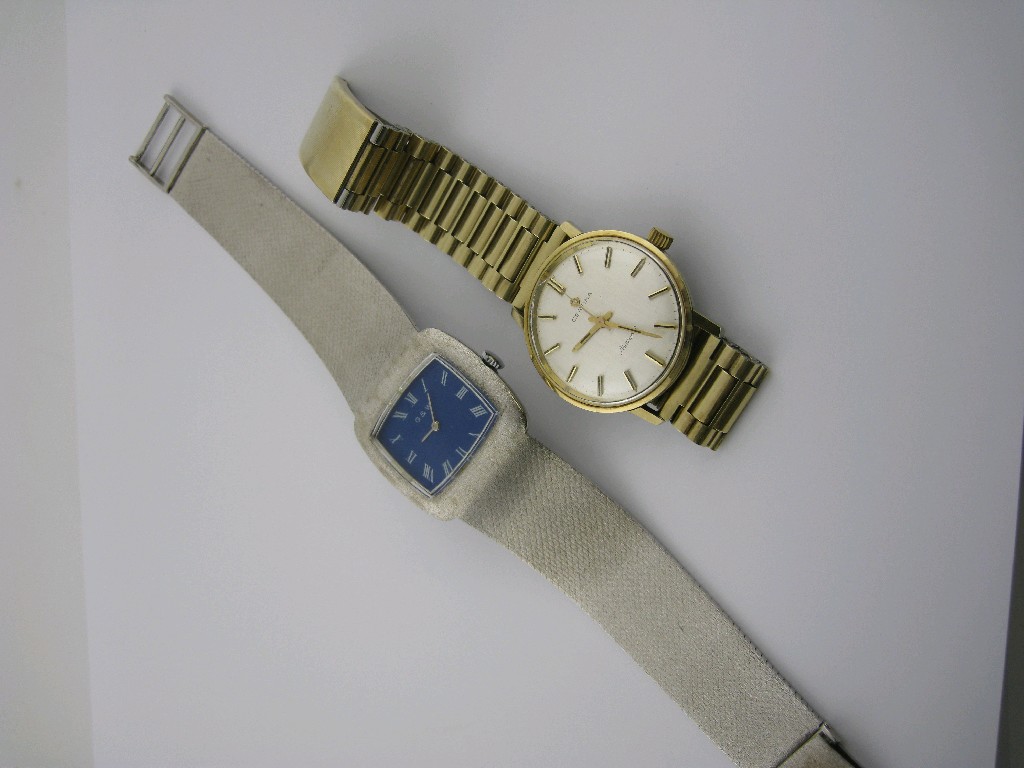 Appraisal: A Green and Walkley Gentleman's Wristwatch the blue rectangular dial