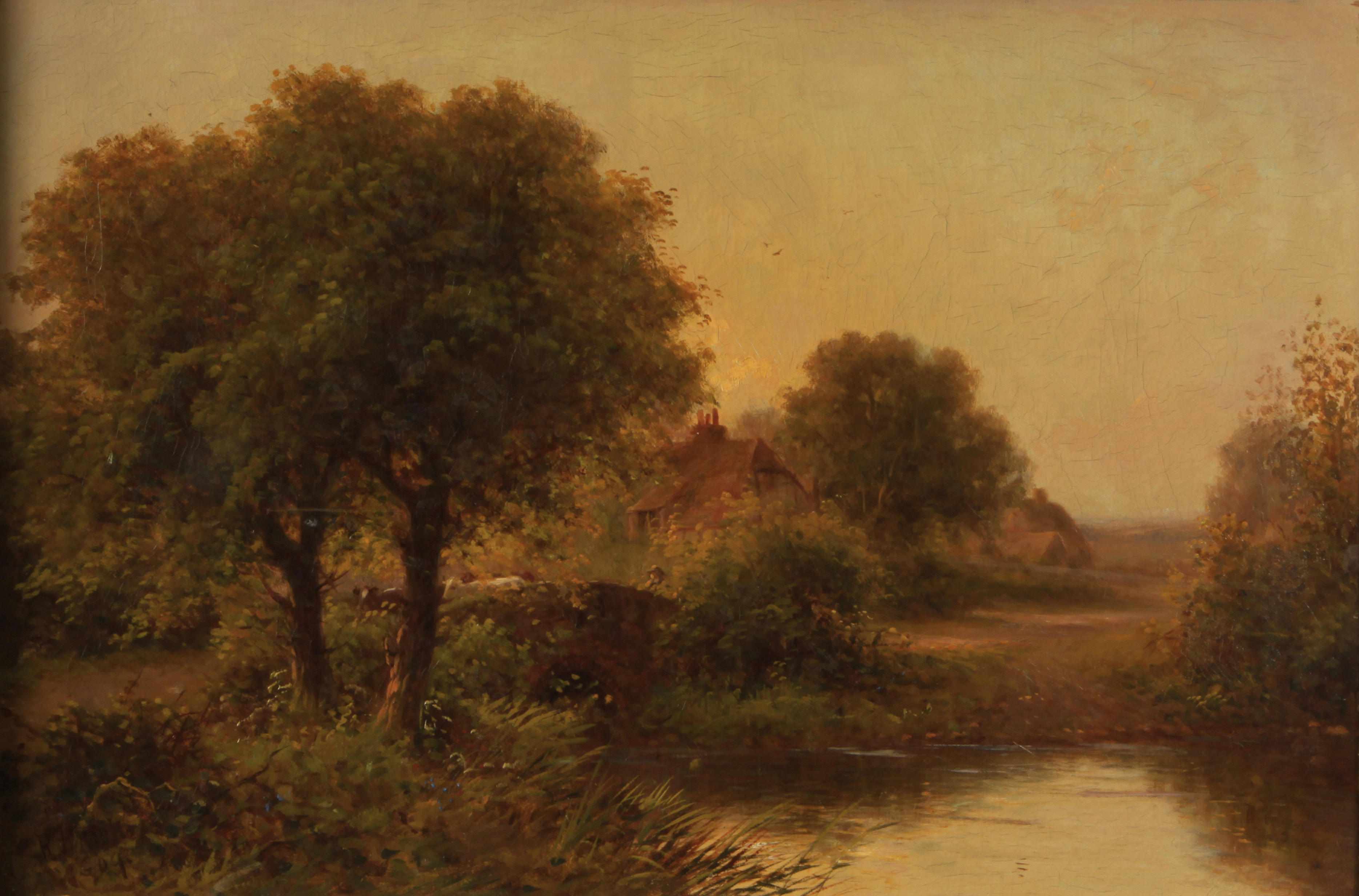 Appraisal: R Parsons A wooded river landscape with a cottage on