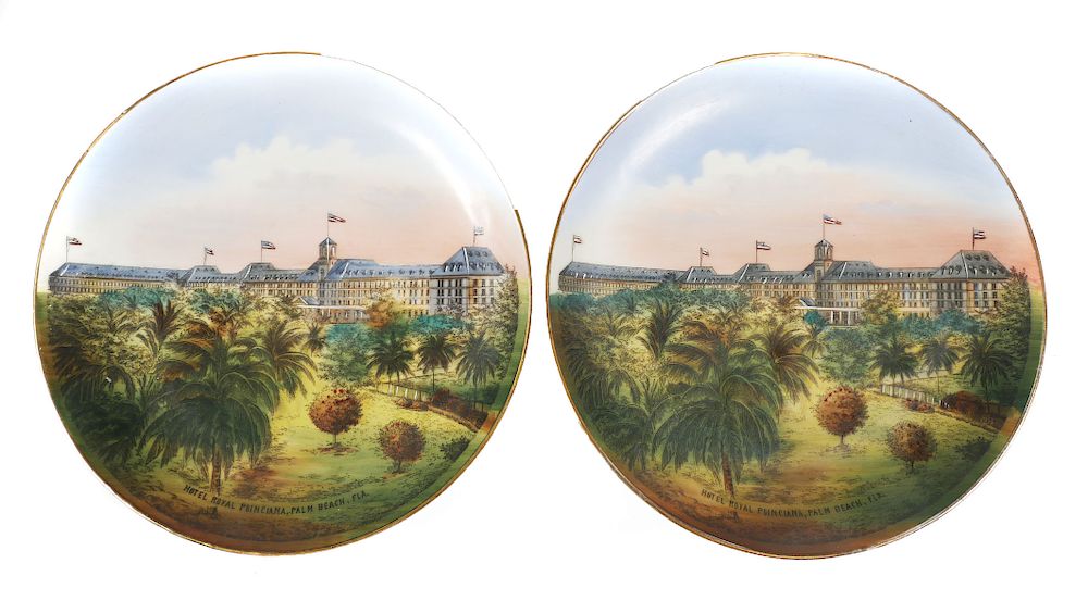 Appraisal: PALM BEACH Souvenir Plates Matched Pair Two vintage plates hand-painted