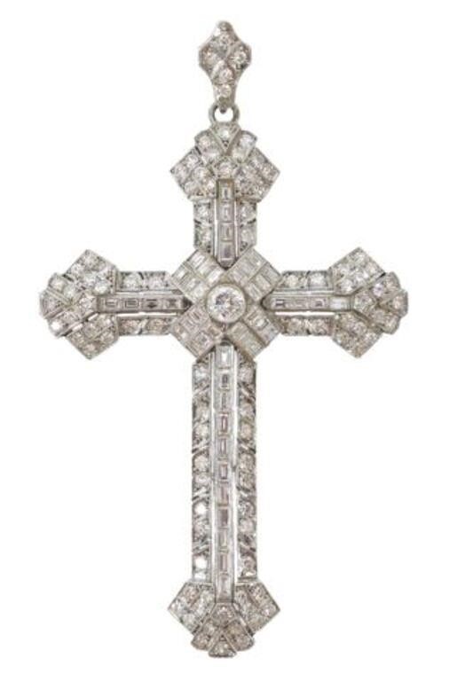 Appraisal: Estate kt white gold tested cross pendant center diamond approx