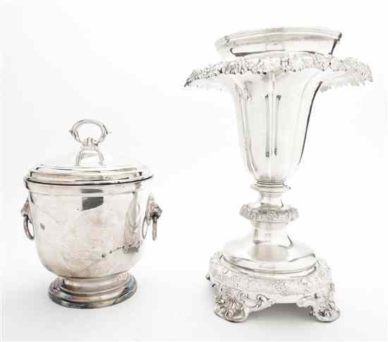 Appraisal: A Silverplate Vase and Ice Bucket the vase of tapering