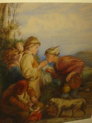 Appraisal: ENGLISH SCHOOL Figures with Dog and Monkey in a Landscape