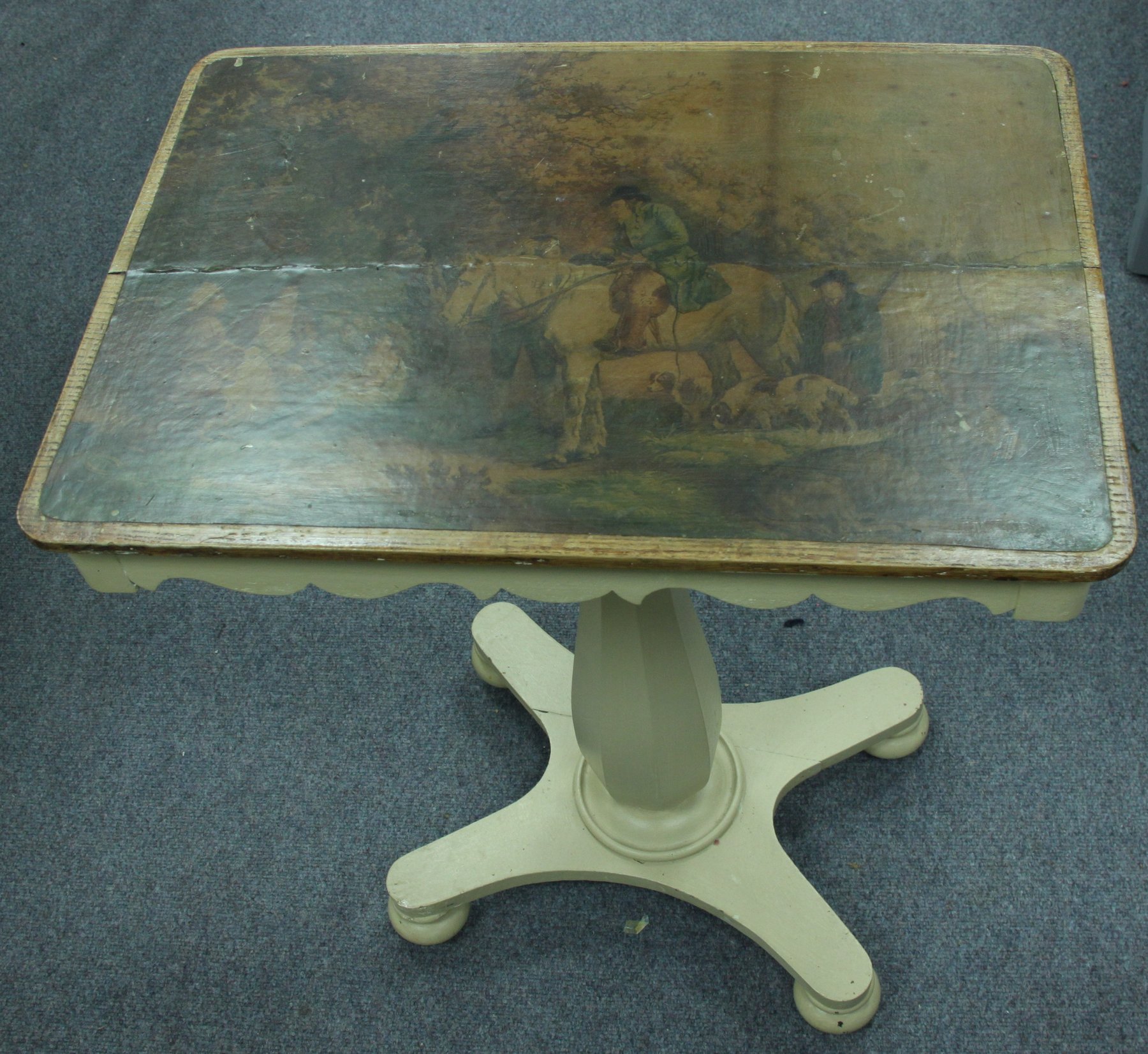 Appraisal: A th Century painted table with Morland print to the