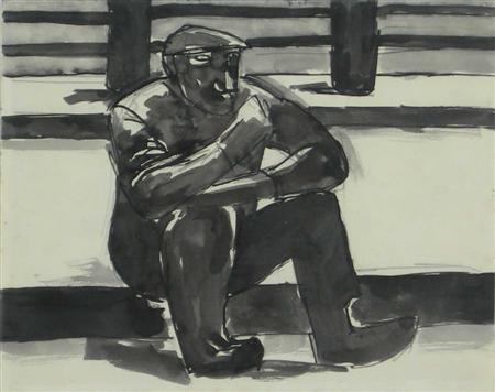 Appraisal: JOSEPH HERMAN BRITISH - PENSIVE FIGURE Pen and ink on