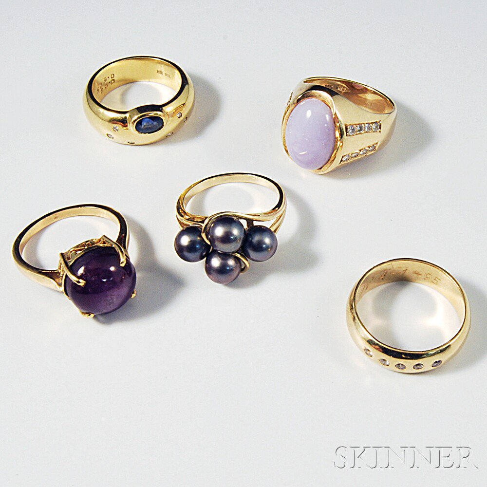 Appraisal: Five Gold Mostly Gem-set Rings four kt gold and one