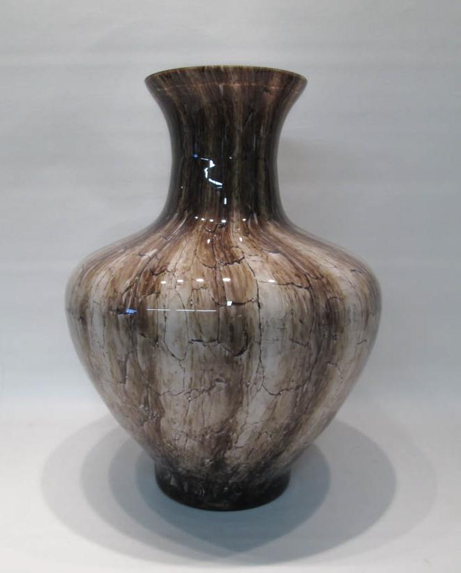 Appraisal: JAREK KOZLOWSKY ART GLASS VASE with bulbous body and cinched