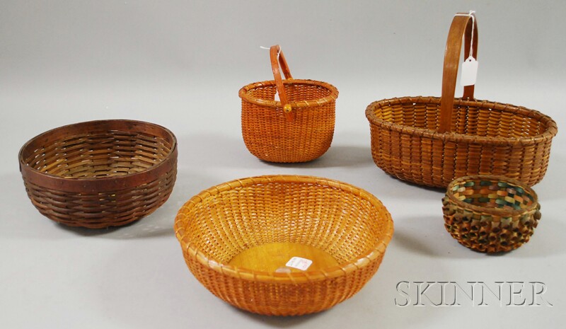 Appraisal: Five Assorted Woven Baskets including three Nantucket and Nantucket-type a